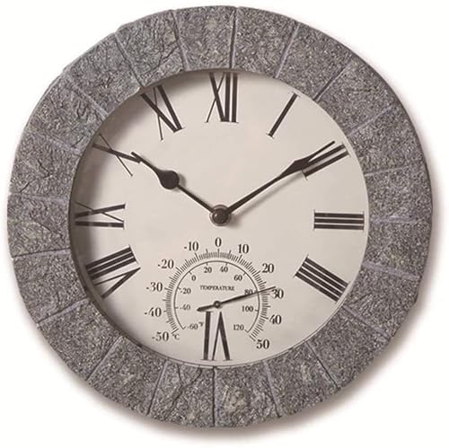 ZYBB Retro Wall Clock, Resin Wall Clock, Waterproof Outdoor Wall Clock with Thermometer, for Wall, Garden, Courtyard
