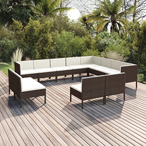 HEFZGDB 12 Piece Patio Lounge Set with Cushions Poly Rattan Brown Outdoor Patio Furniture Set Patio Furniture Set Patio Table and Chairs Set Suitable for Garden, Living Room, Poolside.