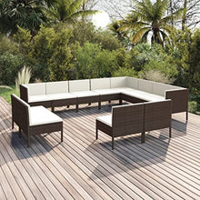 HEFZGDB 12 Piece Patio Lounge Set with Cushions Poly Rattan Brown Outdoor Patio Furniture Set Patio Furniture Set Patio Table and Chairs Set Suitable for Garden, Living Room, Poolside.