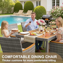 Devoko 7 PCS Acacia Wood Patio Dining Set, Gray Rattan