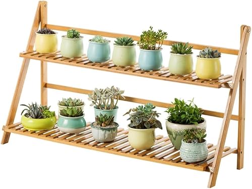 RomildaYuan 2-tier Potted Plant Display Stand For Indoor And Outdoor Garden Use Ideal For Flower Pots And Shrubs In Pots Multifunctional ( Color : Natural , Size : 50cm )