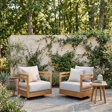 Merax 2-Piece Outdoor Patio Swivel Acacia Wood Chair Set, with 360° Rotation, Water-Resistant Thick Cushions & Removable Cover, 400 Lbs Weight Capacity Lounge Chair for Deck, Garden, Teak + Gray