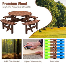 43.3" Outdoor Wooden Picnic Table with Benches Set and Umbrella Hole Brown