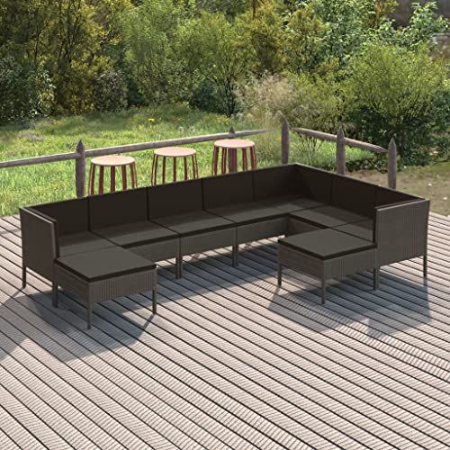 HEFZGDB 9 Piece Patio Lounge Set with Cushions Poly Rattan Gray Porch Furniture Patio Table and Chairs Set Outdoor Patio Set Suitable for Lawn, Garden, Poolside.