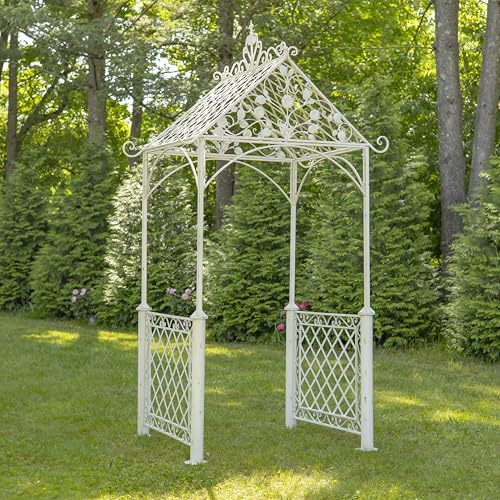 9.5ft T Iron Garden Arch with Embellished Trellis London 1820" (Antique White)