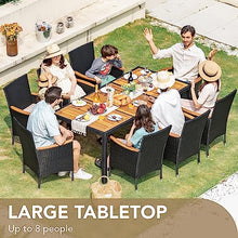 Devoko 9 PCS Acacia Wood Patio Dining Set, Black Rattan