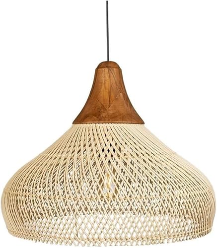 zhongheng Rattan Pendant Light Fixture Boho Hand Woven Chandelier Farmhouse Dining Room Fixtures Hanging Lamp for Kitchen, Height Adjustable(D)