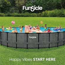 Funsicle Oasis Designer Round Frame Above Ground Pool with Filter Pump and Cover Dark Herringbone