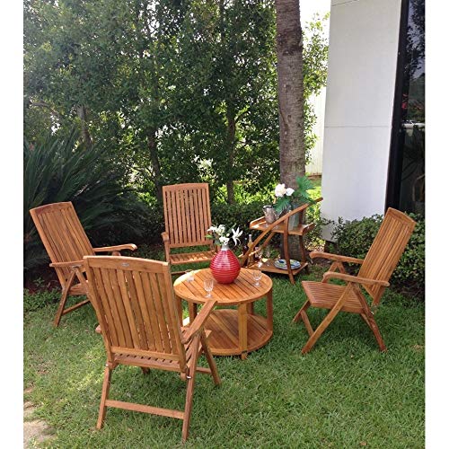 MISC Round Outdoor Teak Wood Patio Coffee Table 31 Inch Brown Classic Hand Waxed Water Resistant Weather