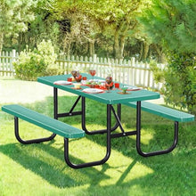 esheno 6FT Rectangular Outdoor Picnic Table with Attached Benches, Heavy-Duty Expanded Metal Mesh Patio Table, Commercial-Grade Outdoor Seating for Park, Backyard, Deck, Lawn, Green