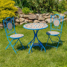 Zaer Ltd. Colorful Mosaic Bistro Set with Dual Layer Tile, Mosaic Furniture Collection (Deep Blue with Colorful Tile Volterra, 3 Piece Bistro Set (1 Table, 2 Chairs))
