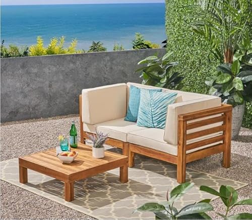 Kaimei OANA 3-Piece Acacia Wood Loveseat Set with Coffee Table Beige