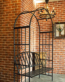 Garden Rose Arch with Bench, Metal Arbor Archway, Outdoor Patio Rose Trellis Pergola Climbing Plant Archway Tubular 114 cm Wide x 205 cm High, Black Garden Arbors and Arches Metal