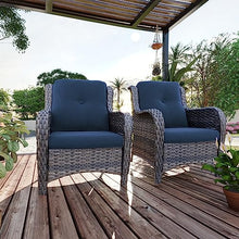 MeetLeisure Outdoor Wicker Chair Rattan Patio Dining Chairs Set of 6 PE Wicker Patio Chairs with 4 inch Seat Cushions Outdoor Patio Seating Chair for Garden, Backyard Swimming Pool, Balcony, Blue