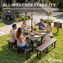 YITAHOME Commercial 38" Square Q235 Carbon Steel Picnic Table, Heavy Duty Metal Outdoor Table Set with Umbrella Hole, Industrial Grade Park Furniture (Black)