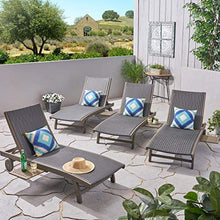 Great Deal Furniture Outdoor Wicker and Wood Chaise Lounge Set of 4 Gray