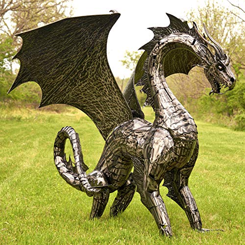 Zaer Ltd. Large Metal Dragon Statue 89" L x 79" W x 73" H Metallic Silver