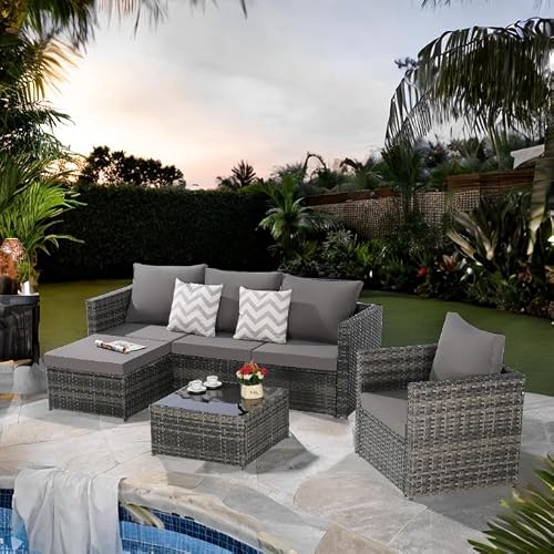 Patio Furniture Set with Small Outdoor Table, Durable Patio Bar Set w/ Sillas Para Balcon, Large Cushions, Sturdy Powder-Coated Steel Frame, Comfortable Sillas Para Patio Exterior (Dark Gray)