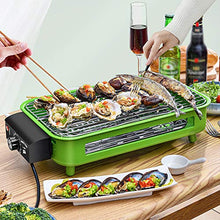 NEWCES Barbecue Desk Indoor Outdoor Electric Carbon Barbecue Grill Electric BBQ Smokeless Grill with Legs 1800W Adjustable Thermostat Removable Washable Plates 18.5 X 9.8 Green Tabletop Barbecue