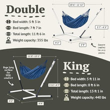 LA SIESTA® - Large Double Brisa Classic Hammock & Nautico Steel Stand - Weather & Tear Resistant Portable Hammock w/Stand - Balcony Porch Garden Outdoor Indoor Hammock - 2-Person Max 355 Lbs, Marine