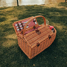 Storage Basket,Wicker Picnic for 2 Person, Willow Hamper Service Gift with Cutlery, Additional Compartments Hand Woven for, Camping