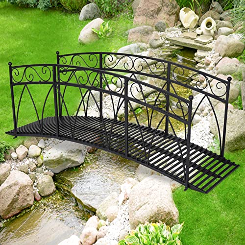 Kinpaw 8FT Extra Large Garden Bridge with High Guardrails Black