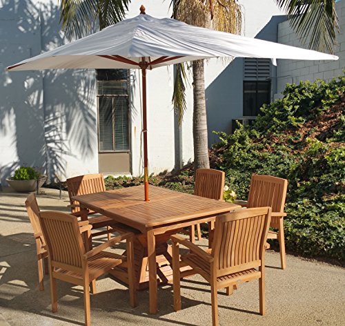 WholesaleTeakFurniture New Teak Wood 10 Ft Rectangle Sunbrella Fabric Any Color Outdoor Umbrella (6.5' X 10') - Choose Any Sunbrella Fabric#WFAXUM2