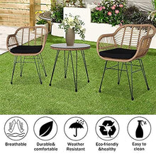 DUYHBAWRS 4 Pieces Patio Furniture Set Outdoor Garden Oshion 3 pcs Wicker Rattan Conversation with Tempered Glass Table