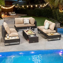 Finca ancha Boho Patio Furniture Set with Small Outdoor Table, Patio Bar Set w/Sillas para Balcon, Sillas para Patio Exterior, Adjustable Backrest, Ice Bucket Table, All-Weather Wicker (Khaki+Brown)