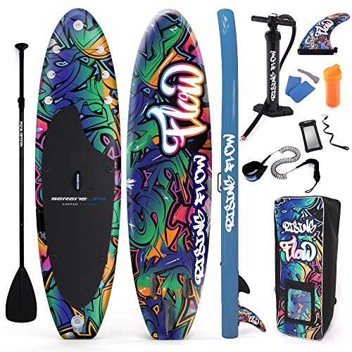 SereneLife Inflatable Stand Up Paddle Board Black
