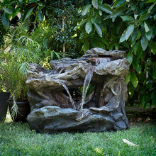Alpine Corporation WIN924 30" Outdoor 3-Tier Rock Waterfall Fountain with LED Lights, Natural Stone Look, Perfect Garden Water Feature for Patios, Yards, and Landscapes, Gray