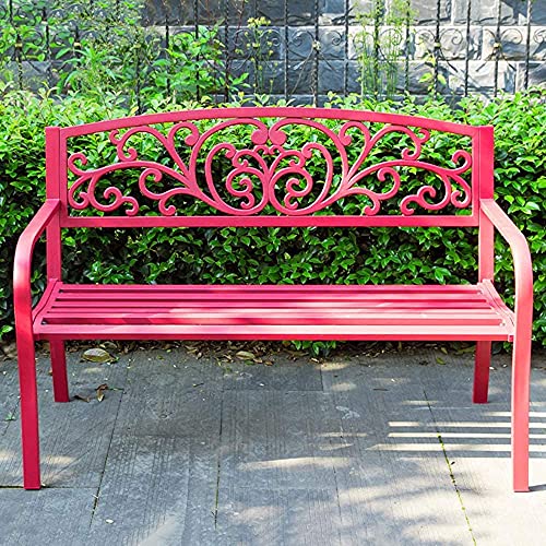 Rsmmpqa Park Benches for Outside, Cast Iron Metal Garden Bench, Conservatory, Patio, Lawn or Garden Seat - 2 Seater (Color : Red, Size : Right Angle Table l (Red Cross Table Legs)