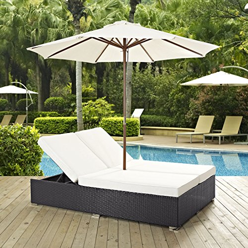 Modway Convene Outdoor Patio Double Chaise Lounge Chair and Umbrella Set White