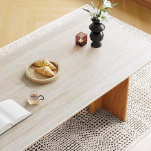 HEAIQI Coffee Table Travertine Rock Plate Dining Table Solid Wood Simple Restaurant Service
