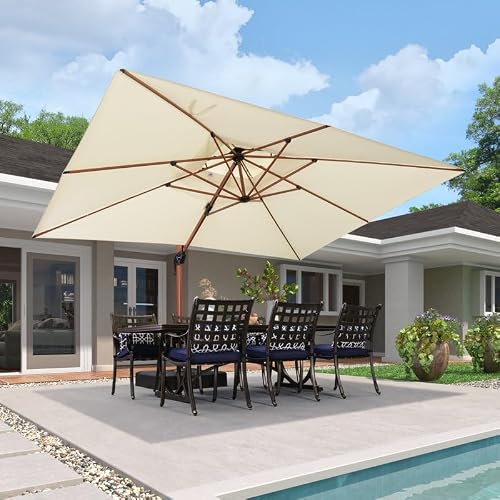 OROTLECT 13ftx10ft Rectangular Cantilever Patio Umbrella Offset Hanging Umbrella with Crank Lift Cream Polyester Canopy for Garden Deck Poolside Outdoor