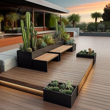 Bench with Planter Box, Outdoor Flower Box Sitting Bench Set Commercial Street Patio Leisure Table and Chair Planter Set DIY Assembled Metal Park Resting Bench Outdoor Seating Garden Bench(L150xD70xH6