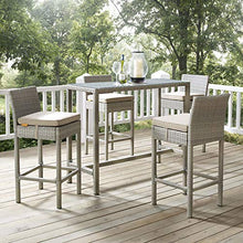 Contemporary Outdoor Patio Garden Bar Side Stool Chair, Set of Four, Fabric Rattan Wicker, Beige