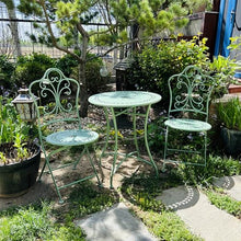 Dexinhdh Set of 3 Patio Bistro Set, Outdoor Side Tables & Garden Chair, Retro and Old Texture, Portable Metal Picnic Tables with Large Tabletop & 2 Chairs for Yard Backyard(Green)