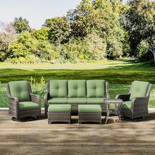 Joyside 6-Piece Wicker Patio Furniture Set with Sofa, Rocker Chairs, Ottomans, and Side Table Green