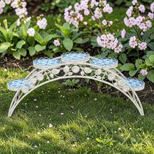 5ft Long Santorini Bridge-Like Iron & Mosaic Plant Stand "Écusson" (White)