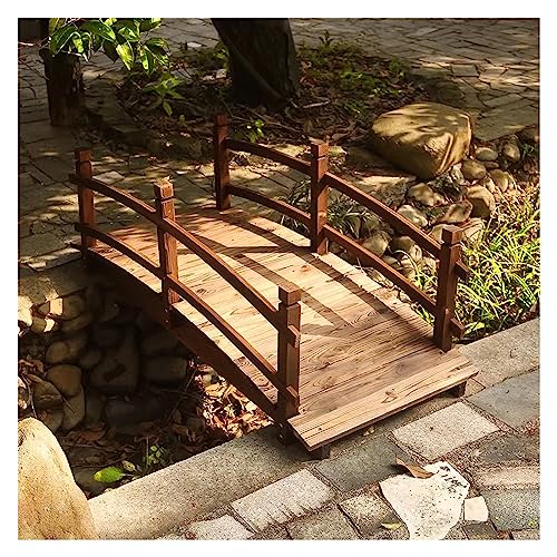 Katzowen Garden Wooden Bridge Wooden Garden Bridge Kit, 4.6 ft Outdoors Clearance Arched Footbridge for Backyard/Small Creeks/Fish Pound, with Safety Rails, Outside Walkway Pavers