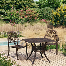 KUPTYERFG Cast Aluminum Bistro Set, 3 Piece Outdoor Dining Set with 35.4 Inch Round Table and 2 Armchairs, Matte Bronze Metal Patio Table and Chair Set for Garden, Terrace