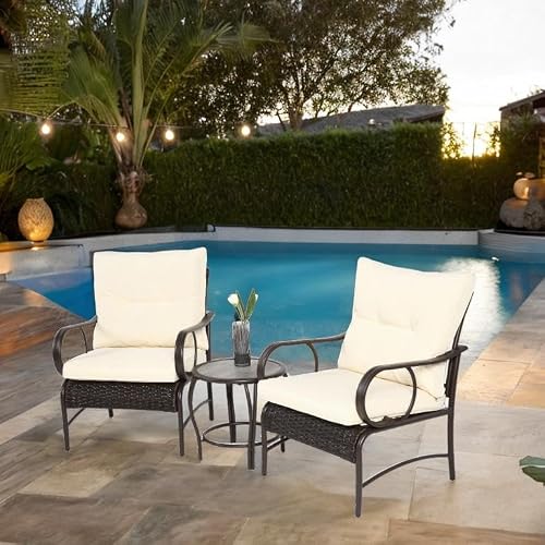 Finca ancha Patio Furniture Set with Small Outdoor Table, Sturdy & Durable Patio Bar Set w/Sillas para Balcon, Upgraded Comfort for Sillas para Patio Exterior, Simple & Practical, Seasons (White)