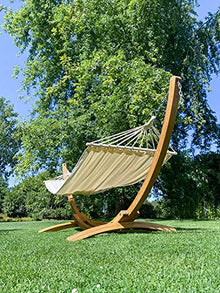 LA SIESTA® Chillounge Hammock with Spreader Bar & Wood Stand, Weatherproof Outdoor Hammock with Stand for Outside Patio Backyard, Wooden Hammock Stand, Heavy Duty Hammock and Stand -Max 265 Lbs, Beach