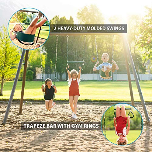 Lifetime Metal Swing Set for Kids Outdoor Heavy Duty Playset Green/Tan