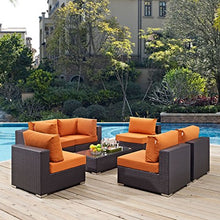 Modern Contemporary Urban Design Outdoor Patio Balcony Seven PCS Sectional Sofa Set, Orange, Rattan