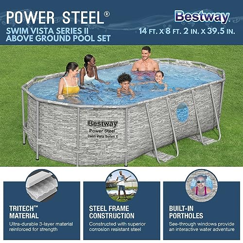 Bestway Power Steel Swim Vista Series II Above Ground Swimming Pool Gray