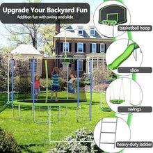 Lyromix 12FT Trampoline with Slide, Swings & Net Lime Green