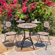 Zaer Ltd. Mosaic Tile Furniture with Black Metal Frame and Patterned Tile Tops (Medora - Black/Stone/Gray, Bistro Set (2 Chairs, 1 Table))