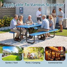 INZOKK 96" Heavy Duty Metal Picnic Table for Outdoor Dining with Umbrella Hole, Galvanized Steel Rustproof Frame, Mesh Top for Garden, Patio, Camping & Picnic, Blue